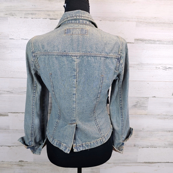 True Vintage Mossimo Paris Hilton Style Fitted Y2K Pinstripe Denim Jacket Small - Picture 4 of 11